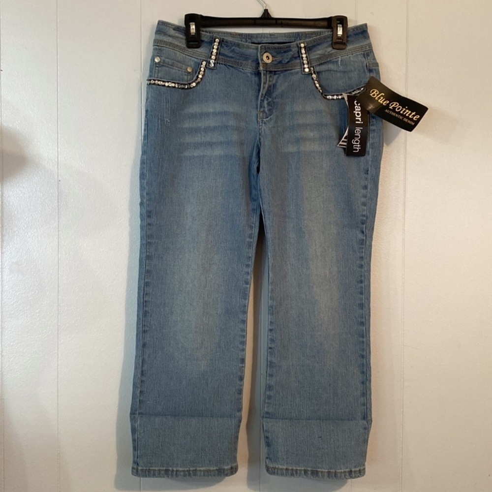 Blue Pointe Authenic Denim Embellished  Capri Jeans NWT 9